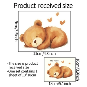 Luminous cartoon sleeping brown bear wall sticker with heart for home decor, 11x9cm size