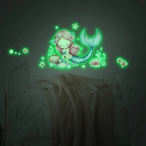 Luminous little mermaid shell wall stickers for kids bedroom glow in the dark decor