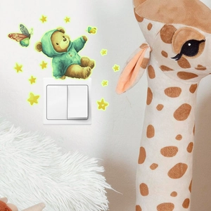 Luminous wall stickers featuring cartoon bear and stars for kids bedroom switch decor