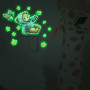 Cartoon Bear Glow In The Dark Wall Sticker For Kids Room PVC Luminous Stars Butterflies Switch Decoration Fluorescent Decal