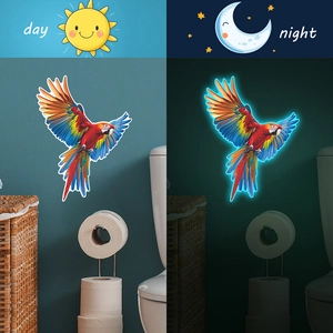 Glow in the dark flying parrot wall sticker for bathroom and home decor decoration