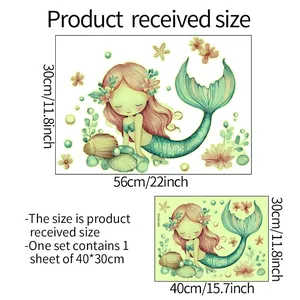 Glow in the dark little mermaid shell wall stickers set 40x30cm for bedroom decoration