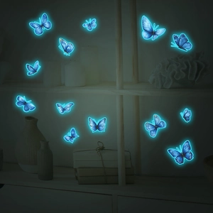 Stickers muraux papillons bleus lumineux fluorescents pour décoration d'intérieur