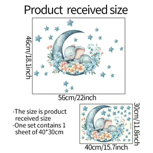Size chart for self-adhesive glowing elephant moon star wall stickers for bedrooms