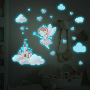 Luminous Cartoon Fairy Castle Heart Wall Sticker Glow In The Dark PVC Fluorescent Wall Decor For Kids Bedroom Decoration