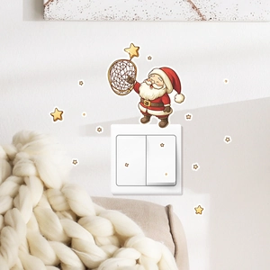 Luminous Christmas Santa wall decal and stars decoration around light switch