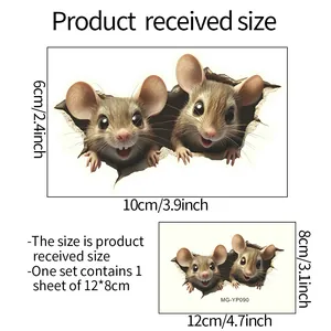 Guide des tailles pour stickers 3D trou de souris montrant les dimensions 12x8cm et 10x6cm
