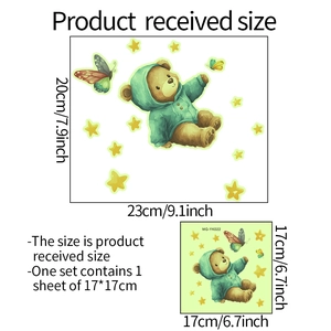 Cartoon bear with butterfly and stars luminous wall sticker for kids bedroom decor