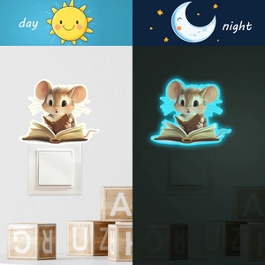 Luminous mouse reading book wall sticker for switch decoration in day and night views