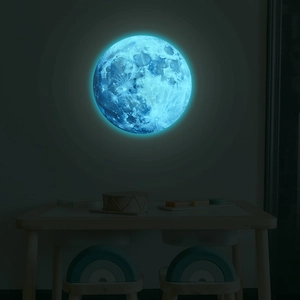 Luminous moon wall sticker with realistic glowing lunar texture for bedroom decor