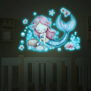 Luminous little mermaid shell wall stickers for children bedroom decoration