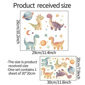 Luminous cartoon dinosaur wall stickers for kids room decor with glowing stars and planets