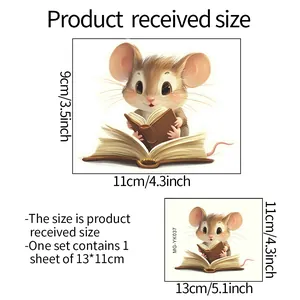 Detailed size chart for mouse reading wall sticker showing 13x11cm sheet dimensions