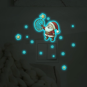 Luminous Christmas Santa Claus wall switch stickers with glowing stars for home decor