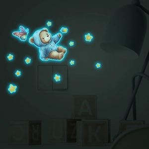 Luminous wall sticker set with cartoon bear butterflies and stars for bedroom switches