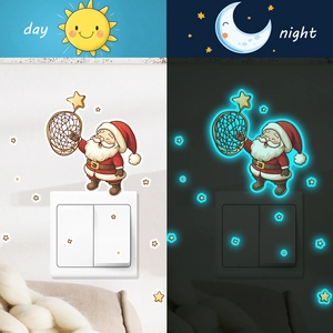 Luminous Santa Claus Christmas wall sticker set showing day and night glow effect