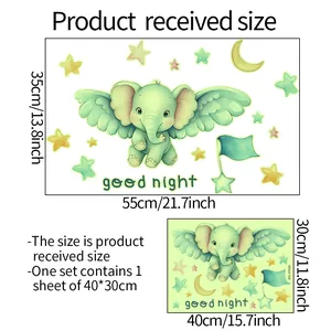 Size chart showing 40x30cm sheet dimensions for luminous Dumbo and star wall stickers