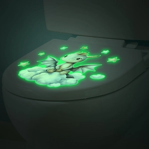 Luminous cartoon dragon and stars wall sticker glowing in dark for bathroom decor