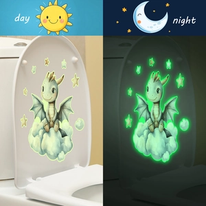 Glow in the dark dragon and stars wall stickers for bathroom decor in day and night views