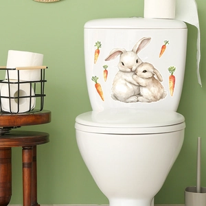 Stickers muraux lapin et carotte phosphorescents sur réservoir de toilettes