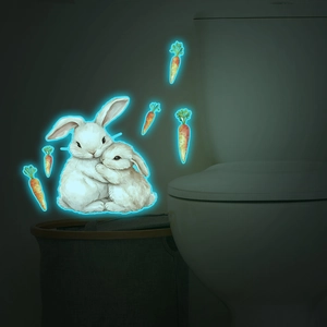 Stickers muraux lapin et carotte lumineux avec effet phosphorescent bleu en PVC