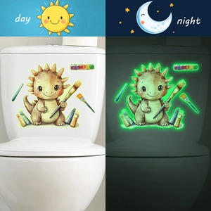 Autocollant triceratops mignon pour toilettes avec effet lumineux de jour et nuit