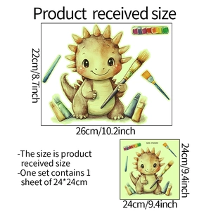 Sticker mural dinosaure mignon lumineux pour décoration de salle de bain 24x24cm