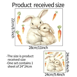 Tableau des tailles détaillé pour l'ensemble d'autocollants lapin et carotte lumineux