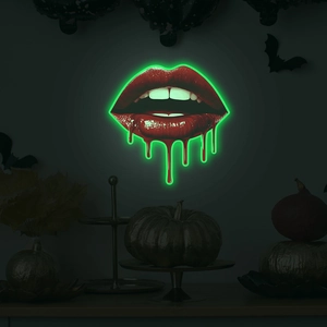 Enseigne néon lèvres avec effet goutte rouge et vert pour décor d'Halloween