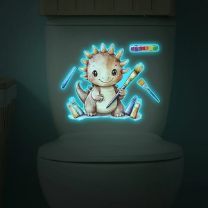 Sticker dinosaure triceratops lumineux peint à la main pour décor de toilettes