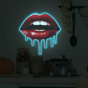 Sticker Mural Lèvres Halloween Fluorescent Lèvre Rouge Brillant dans le Noir Décalcomanie PVC Gothique Décoration Maison