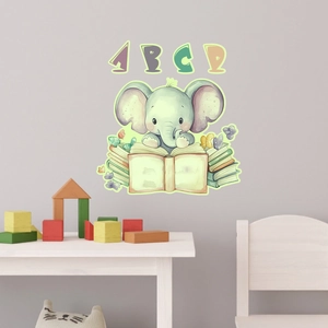 Lichtgevende olifant muursticker met ABC letters voor kinderkamer decoratie