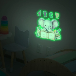Lichtgevende olifant muursticker met ABCD letters voor decoratie kinderkamer in het donker