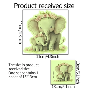 Detailed view of glowing elephant wall sticker with 13x13cm paper dimensions
