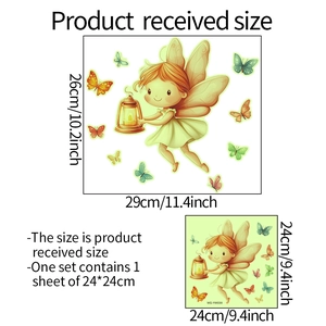 Luminous fairy wall sticker layout and dimensions guide 26x29cm for bathroom decor