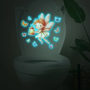 Luminous Fairy Butterfly Toilet Sticker Glow In The Dark Cartoon Fairy Wall Decal PVC Self Adhesive Bathroom Decor Sticker