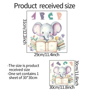 Maattabel met afmetingen van 29x31cm en 30x30cm voor lichtgevende olifant muurstickers