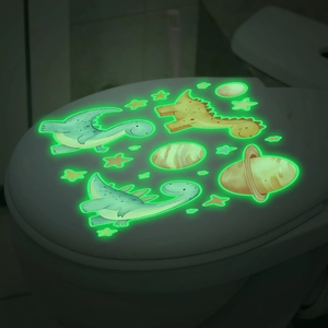 Glow in the dark cartoon dinosaur and space stars stickers for bathroom toilet decor