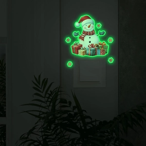 Glow-in-the-dark Christmas snowman and gift boxes wall sticker with green luminous effect