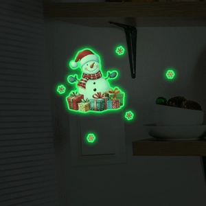 Luminous Christmas Snowman Wall Sticker Glow In The Dark Fluorescent PVC Snowflake Gift Pattern Light Switch Decor