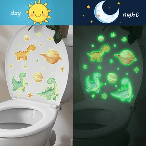 Luminous cute cartoon dinosaur and stars toilet seat stickers for home bathroom decor