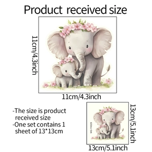 Luminous elephant wall stickers featuring watercolor mother and child with pink flowers