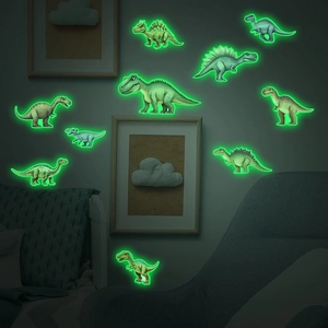 Glow in the dark dinosaur wall stickers set for kids bedroom decor with glowing effects