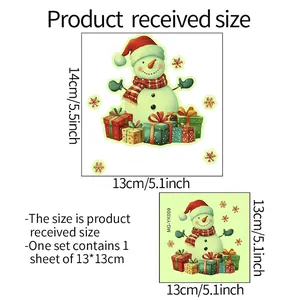 Luminous Christmas snowman and gift wall sticker size chart showing 14cm by 13cm dimensions