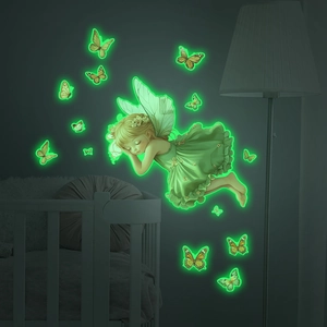 Luminous fairy wall decals with glowing butterflies for nursery bedroom home decor