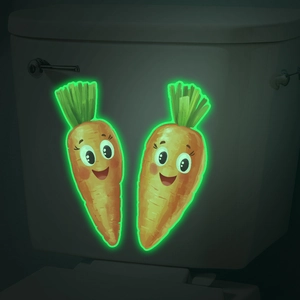 Glow In The Dark Cartoon Carrot Toilet Stickers Cute Smiling Face PVC Fluorescent Bathroom Wall Decal Night Light Decor