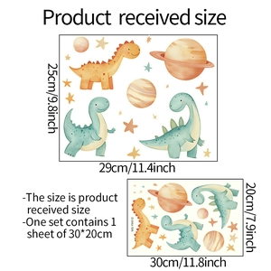 Cartoon dinosaur and space planet wall stickers in watercolor style for home decoration