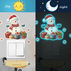 Luminous Christmas snowman wall stickers showing day and night glowing effects