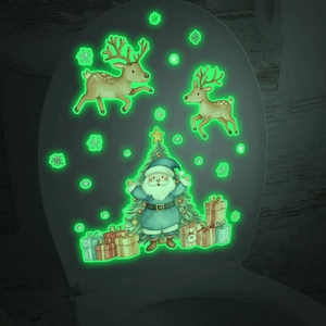 Luminous Christmas decals featuring Santa, reindeer, and tree for bathroom decor