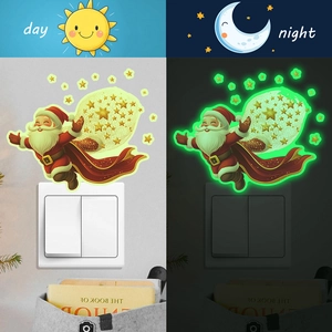 Christmas Santa Claus Glow In The Dark Wall Sticker Luminous Stars Moon Switch Decal For Home Bedroom Holiday Decoration